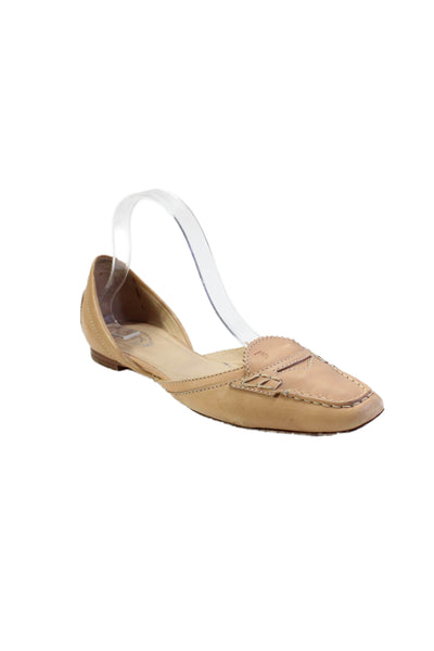 Tods Womens Leather Square Toe Slip On Flats Beige Size 39 9