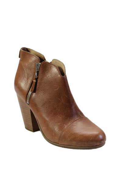 Rag & Bone Womens Leather Round Toe Zip Up Ankle Boots Brown Size 38.5 8.5