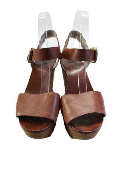 Michael Michael Kors Womens Leather Ankle Strap Wedge Sandals Brown Size 8M