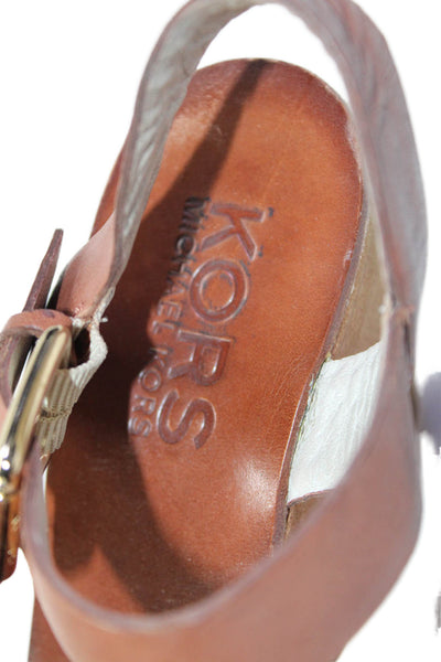 Michael Michael Kors Womens Leather Ankle Strap Wedge Sandals Brown Size 8M