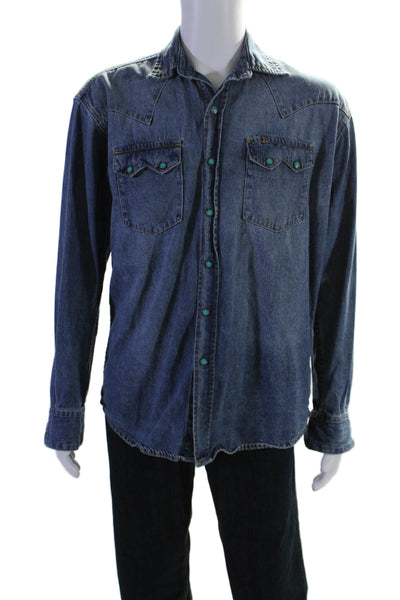 Stetson Men's Collared Long Sleeves Patch Pockets Button Up Denim Shirt Size M