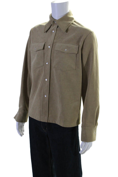 Sefr Men's Collared Long Sleeves Patch Pockets Faux Suede Jacket Beige Size M