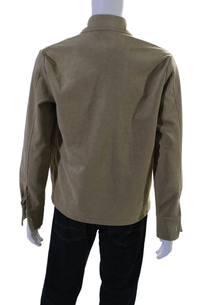 Sefr Men's Collared Long Sleeves Patch Pockets Faux Suede Jacket Beige Size M