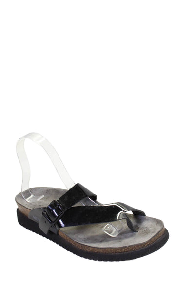 Mephisto Womens Patent Leather Slide On Toe Ring Sandals Black Size 39 9