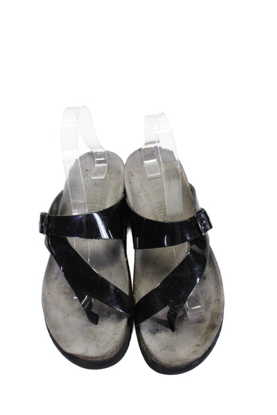 Mephisto Womens Patent Leather Slide On Toe Ring Sandals Black Size 39 9