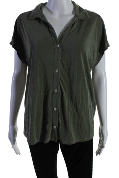 Green Envelope Womens Short Sleeved Collared Buttoned Shirt Green Size XL