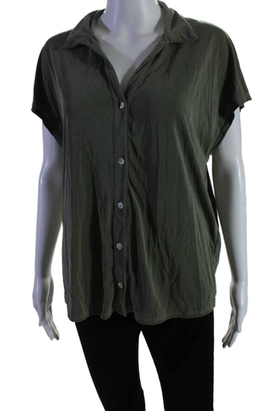 Green Envelope Womens Short Sleeved Collared Buttoned Shirt Green Size XL