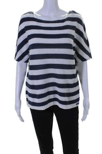 Saint James Womens Cotton Textured Striped Short Sleeved Round Neck Top Size 12