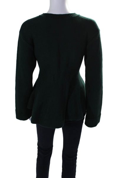 Adeam Womens Cotton Blend Dark Green Crew Neck Peplum Sweater Top Size S