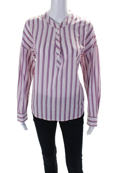 Xirena Womens Cotton Magenta Striped Henley Long Sleeve Blouse Top Size M