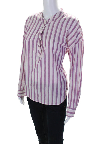 Xirena Womens Cotton Magenta Striped Henley Long Sleeve Blouse Top Size M