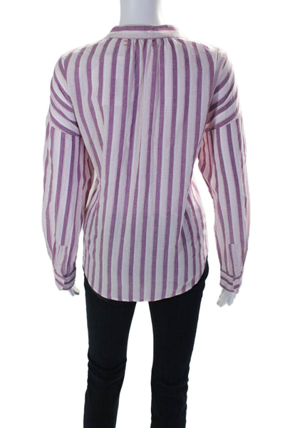 Xirena Womens Cotton Magenta Striped Henley Long Sleeve Blouse Top Size M