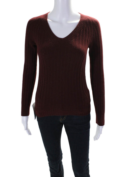 The Row Womens Long Sleeves Pullover V Neck Sweater Wine Red Size Small