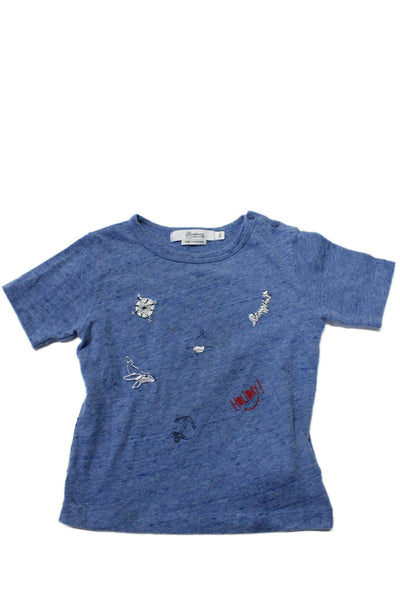 Bonpoint Childrens Boys Short Sleeves Tee Shirt Blue Cotton Size 18 Months