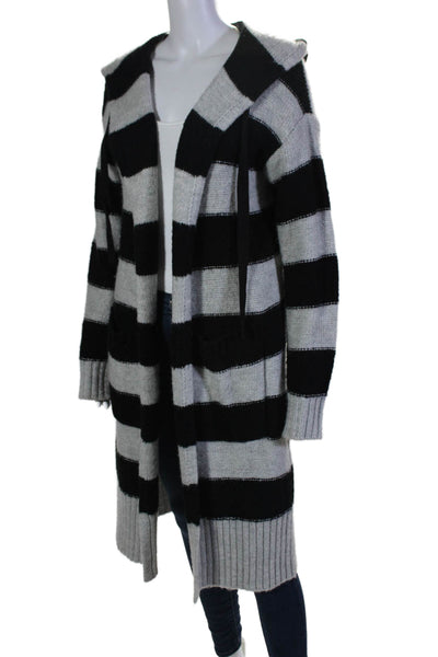 Sanctuary Womens Striped Long Sleeves Hoodie Black Grey Size Extra Small