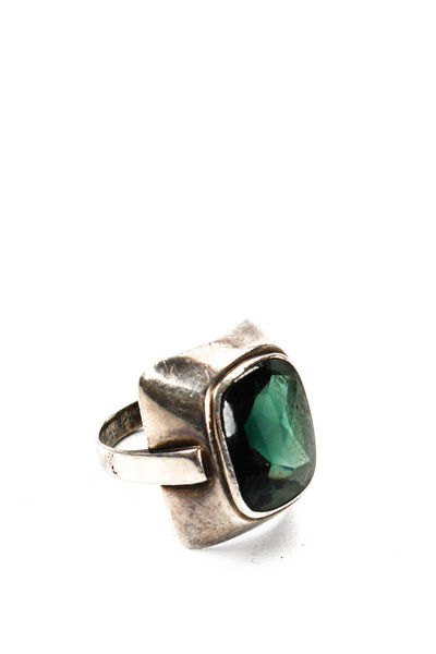 Designer Womens Vintage Sterling Silver Green Synthetic Spinel Ring Size 6 5.9g