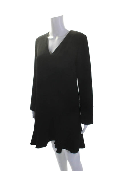 Tara Jarmon Womens Ruffle Trim V-Neck Long Sleeve Pullover Dress Black Size 40