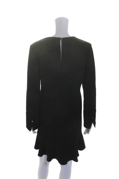 Tara Jarmon Womens Ruffle Trim V-Neck Long Sleeve Pullover Dress Black Size 40