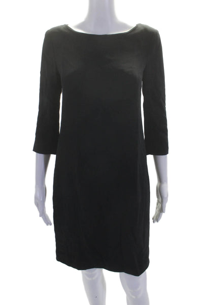 Vince Womens Round Neck Long Sleeve Zip Up Knee Length Dress Black Size 6