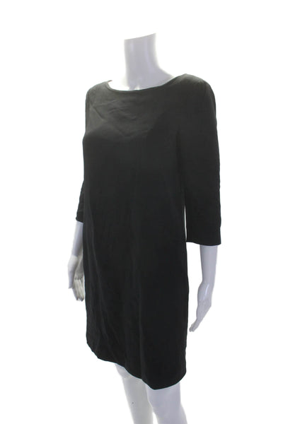 Vince Womens Round Neck Long Sleeve Zip Up Knee Length Dress Black Size 6