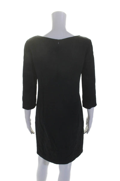 Vince Womens Round Neck Long Sleeve Zip Up Knee Length Dress Black Size 6