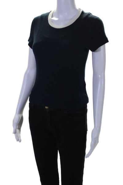 Re/Done Womens Short Sleeve Crew Neck Tee Shirt Navy White Cotton Size Small