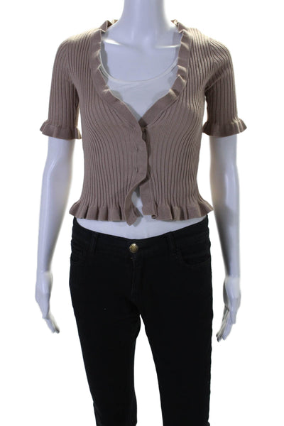 Lovers + Friends Womens Button Front Short Sleeve Knit Top Brown Size Small