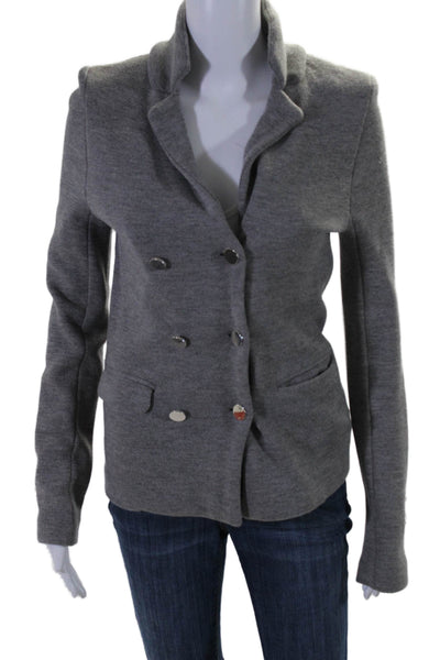 Joseph Women's Collared Long Sleeves Double Breasted Jacket Gray Size L