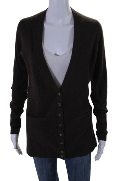 White + Warren Women's V-Neck Long Sleeves Cashmere Cardigan Brown Size M