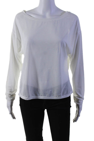 Lululemon Womens Long Sleeve Scoop Neck Mesh Striped Shirt White Size 4