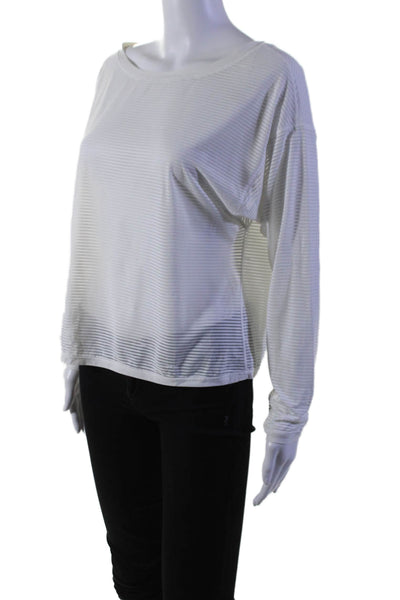 Lululemon Womens Long Sleeve Scoop Neck Mesh Striped Shirt White Size 4