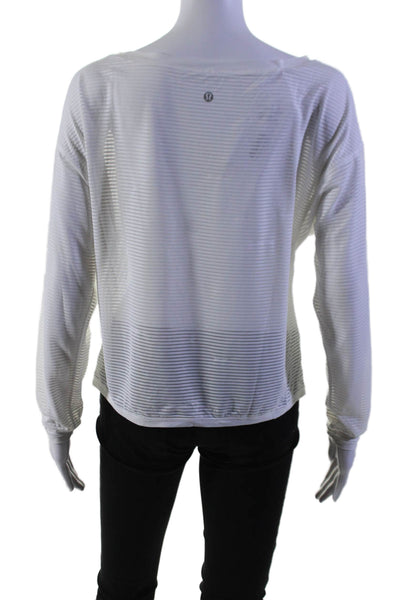 Lululemon Womens Long Sleeve Scoop Neck Mesh Striped Shirt White Size 4