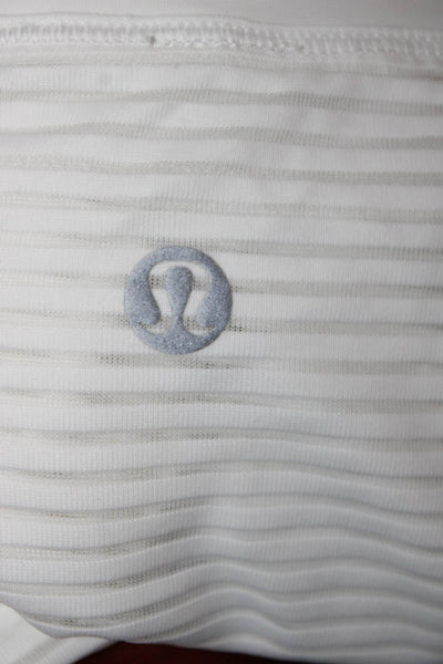 Lululemon Womens Long Sleeve Scoop Neck Mesh Striped Shirt White Size 4