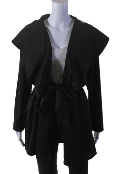 Julian Chang Women's Collared Long Sleeves Open Front Cardigan Black Size L