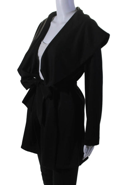 Julian Chang Women's Collared Long Sleeves Open Front Cardigan Black Size L