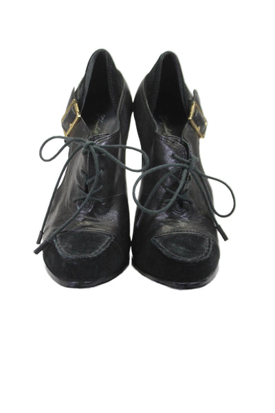 Elizabeth and James Womens Black Suede Leather Lace Up Heels Shoes Size 7.5B