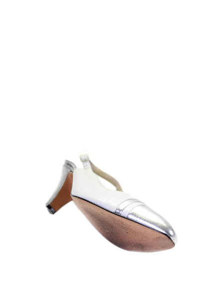 Salvatore Ferragamo Womens Block Heel Cap Toe Slingback Pumps White Leather 9AA