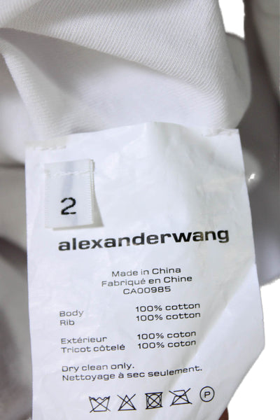 Alexander Wang Womens Cotton Short Sleeve Ruched A-Symmetrical Dress White Size