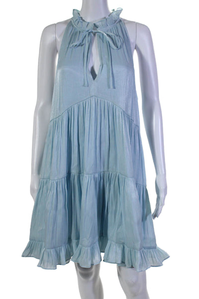 Cinq A Sept Womens Textured V-neck Sleeveless Tiered Flowy Dress Blue Size M