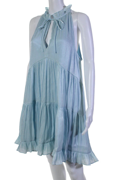 Cinq A Sept Womens Textured V-neck Sleeveless Tiered Flowy Dress Blue Size M