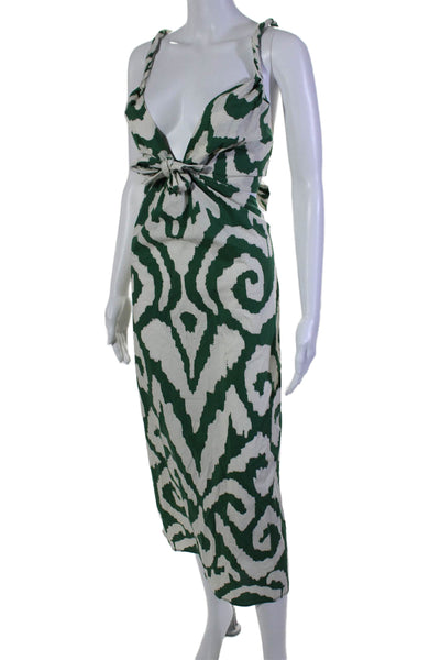 Johanna Ortiz Womens Textured Zip Strappy Long Printed Dress White Size 12