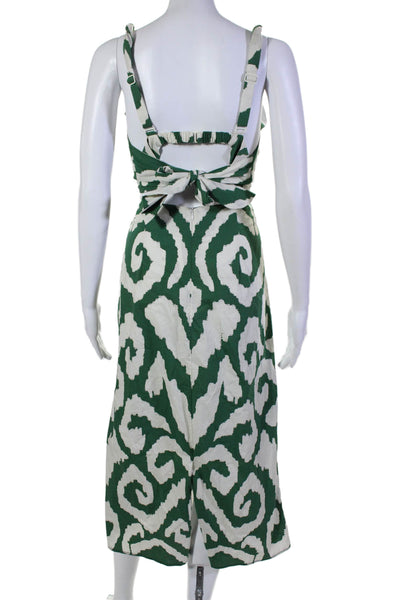 Johanna Ortiz Womens Textured Zip Strappy Long Printed Dress White Size 12