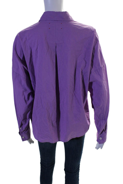 Xirena Womens Long Sleeves Crew Neck Button Down Purple Cotton Size Extra Small