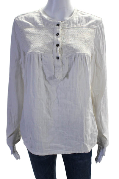 Current/Elliott Womens Half Button Down Long Sleeves Shirt White Cotton Size 1