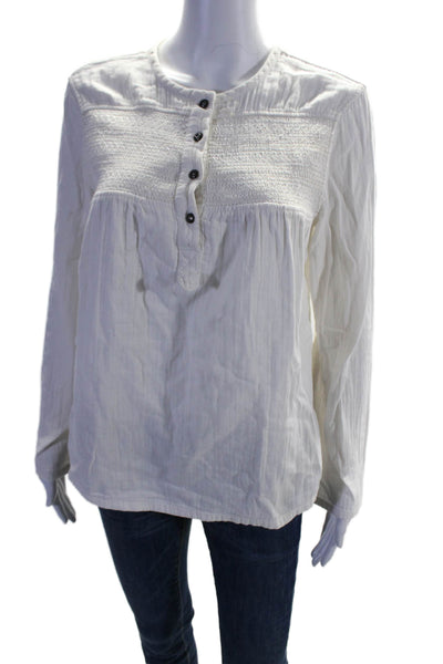 Current/Elliott Womens Half Button Down Long Sleeves Shirt White Cotton Size 1