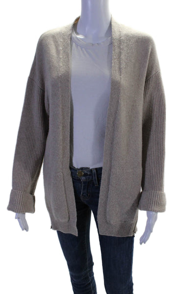 SOH Womens Long Sleeves Open Front Zipper Sides Wrap Sweater Beige Size Small