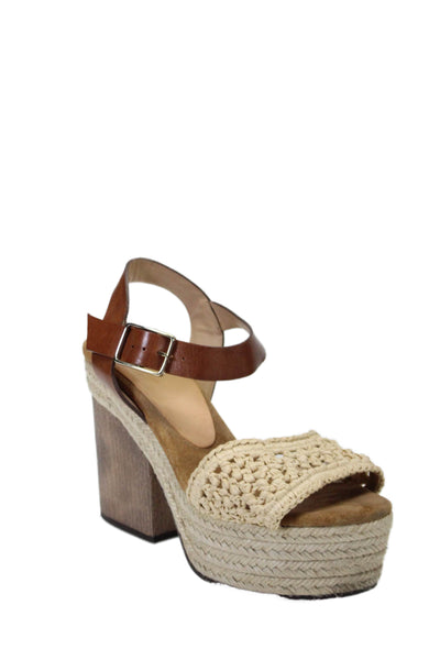 Castaner Womens Leather Woven Platform Slingbacks Sandal Heels Beige Size 37 7