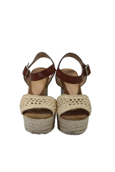 Castaner Womens Leather Woven Platform Slingbacks Sandal Heels Beige Size 37 7