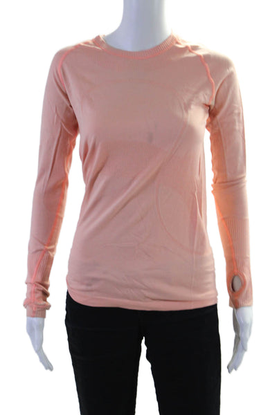 Lululemon Womens Textured Long Sleeved Round Neck Shirt Orange Size M