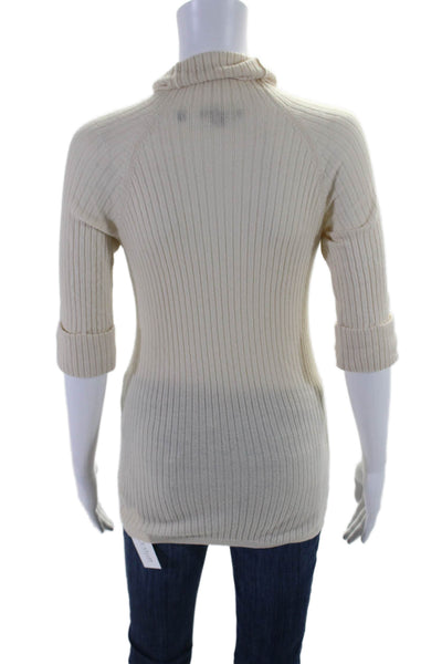 Vince Women's Turtleneck Short Sleeves Ribbed Sweater Cream Size S